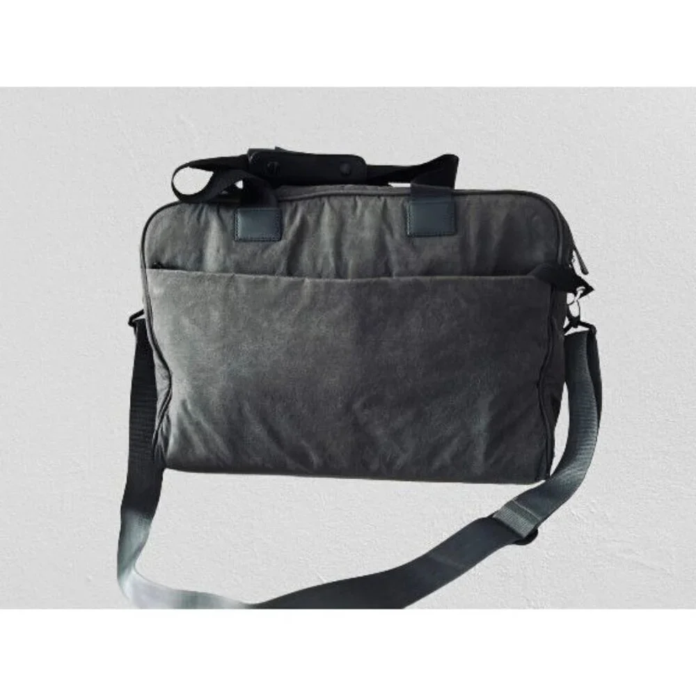 Lo & Sons Messenger Bag Polished Canvas Charcoal Gray Lined Crossbody 16